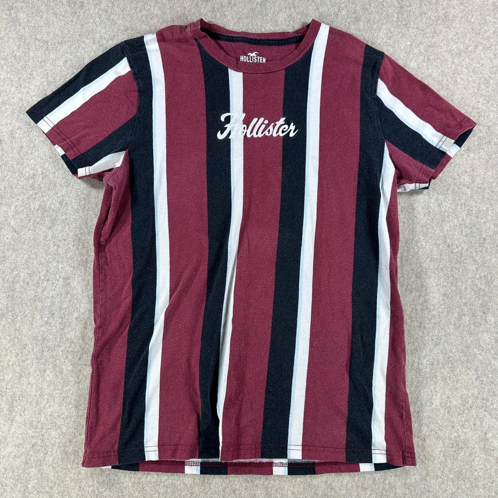 Hollister Must Have Collection Striped T Shirt Mens Size Small Burgundy Black